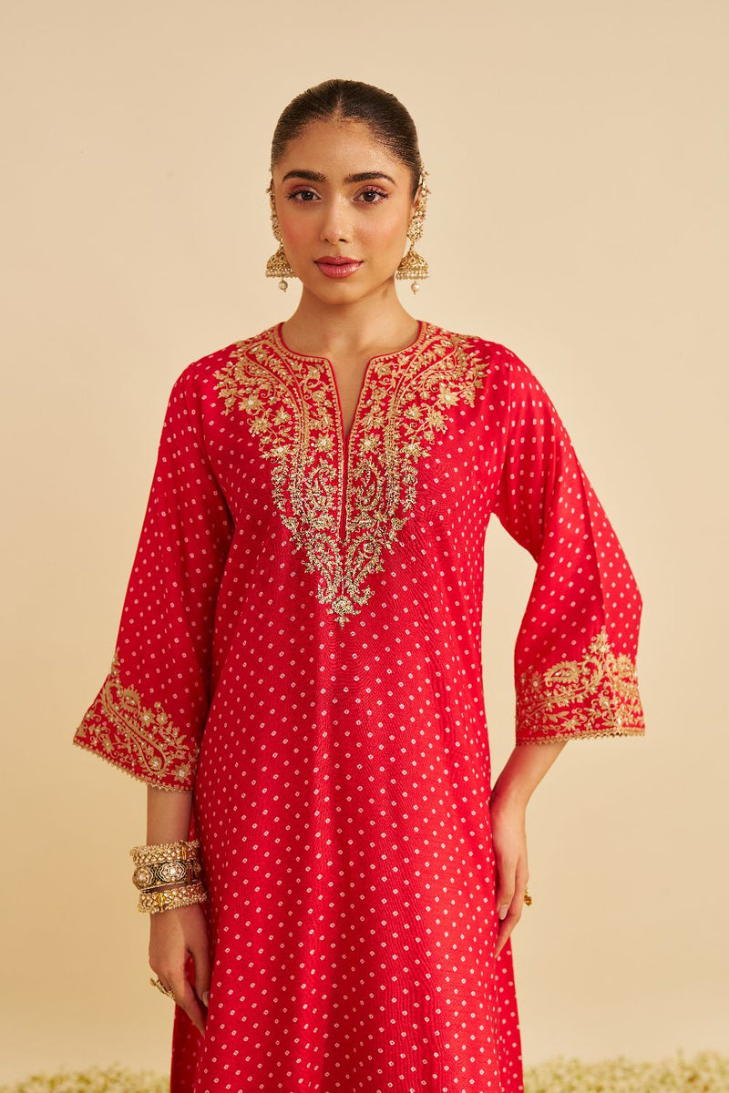 Shezia - Long Chauga With Salwar-Red silk by SHEETAL BATRA in red color for women Worldwide