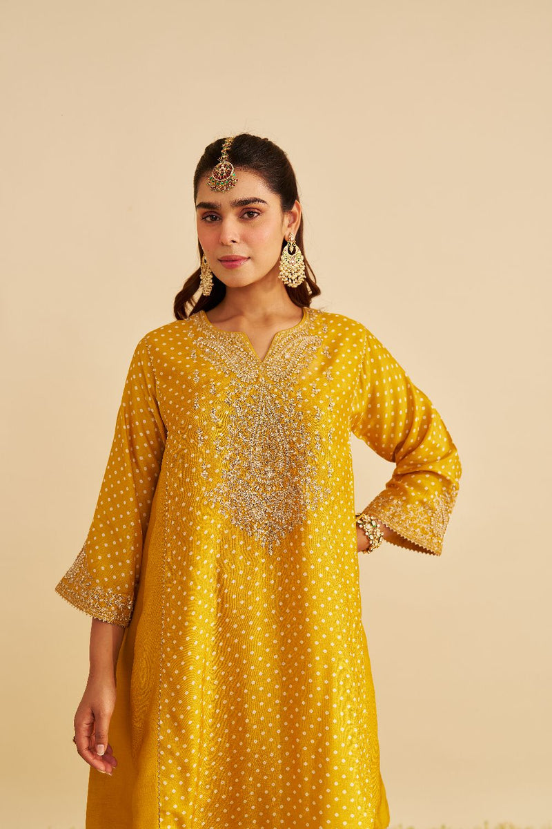 Kayra - Short Gathered Chauga With Salwar-Mustard silk by SHEETAL BATRA in mustard color for women Worldwide