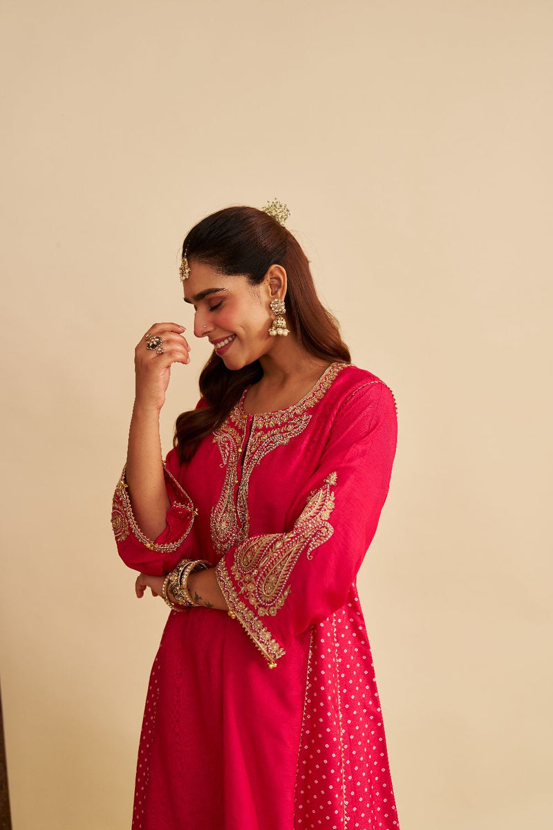 Jeriah - Short Chauga With Salwar-Hotpink silk by SHEETAL BATRA in pink color for women Worldwide