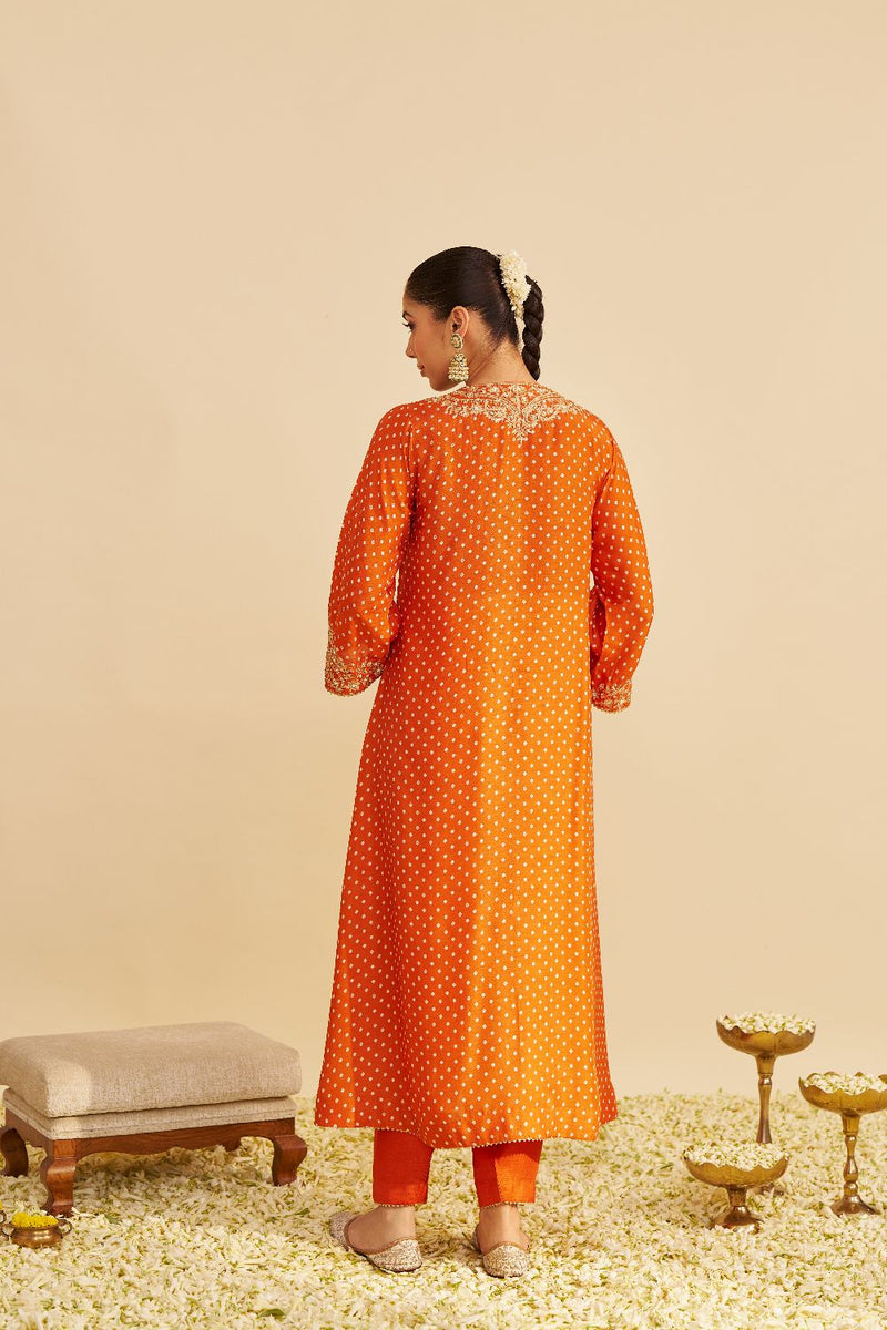 Shezia - Long Chauga With Salwar-Orange silk by SHEETAL BATRA in orange color for women Worldwide