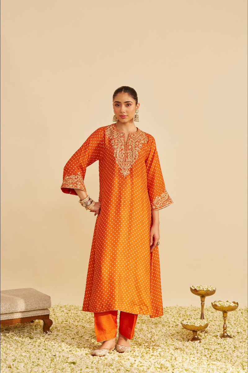 Shezia - Long Chauga With Salwar-Orange silk by SHEETAL BATRA in orange color for women Worldwide