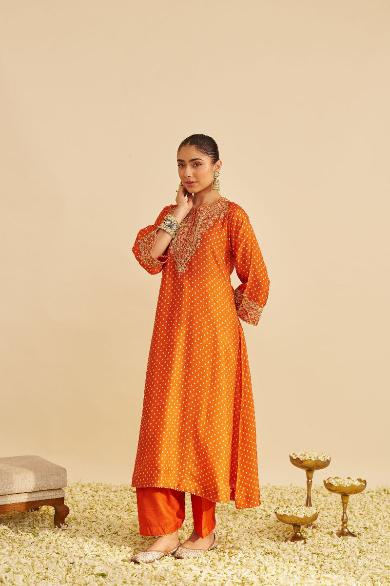 Shezia - Long Chauga With Salwar-Orange silk by SHEETAL BATRA in orange color for women Worldwide
