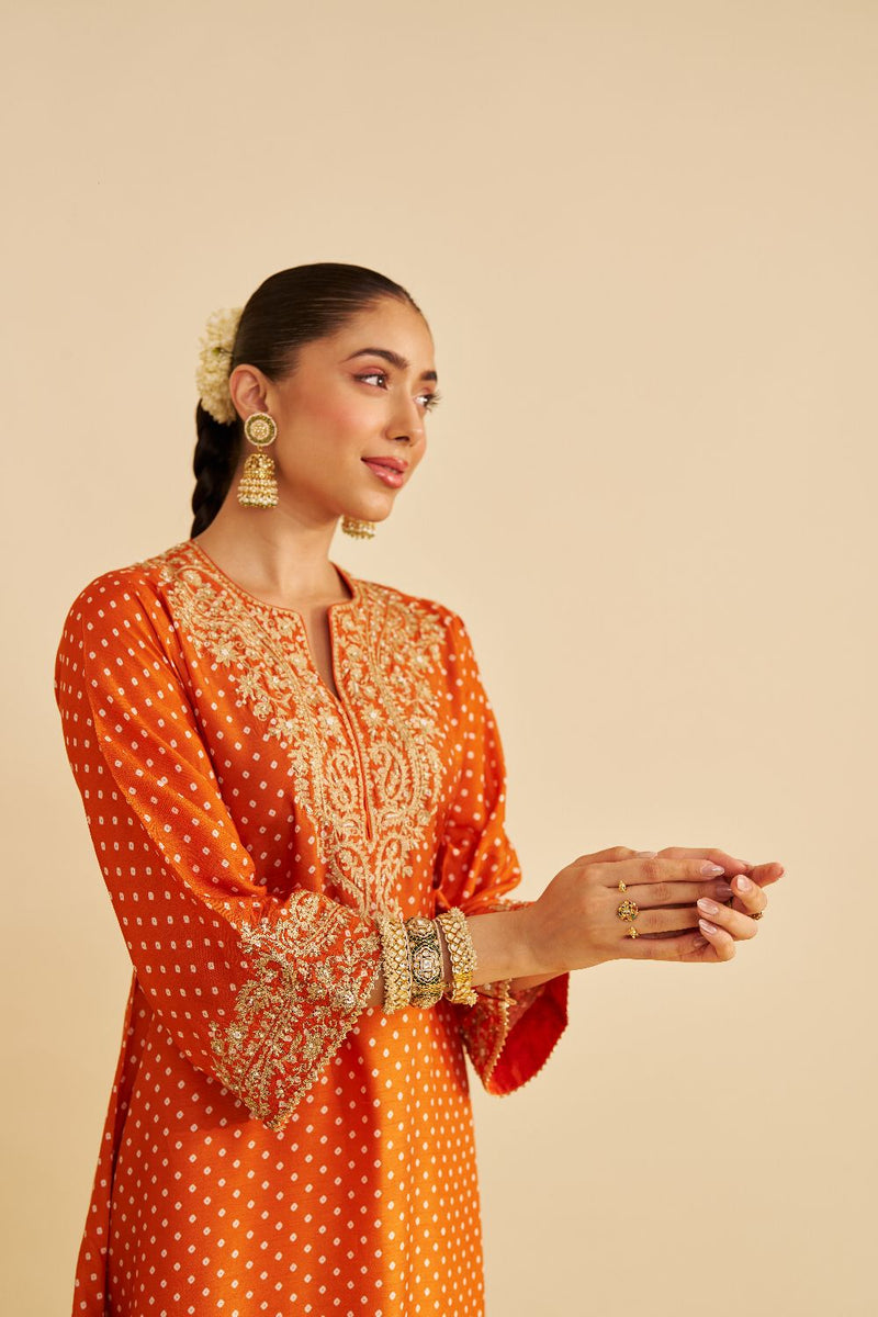 Shezia - Long Chauga With Salwar-Orange silk by SHEETAL BATRA in orange color for women Worldwide