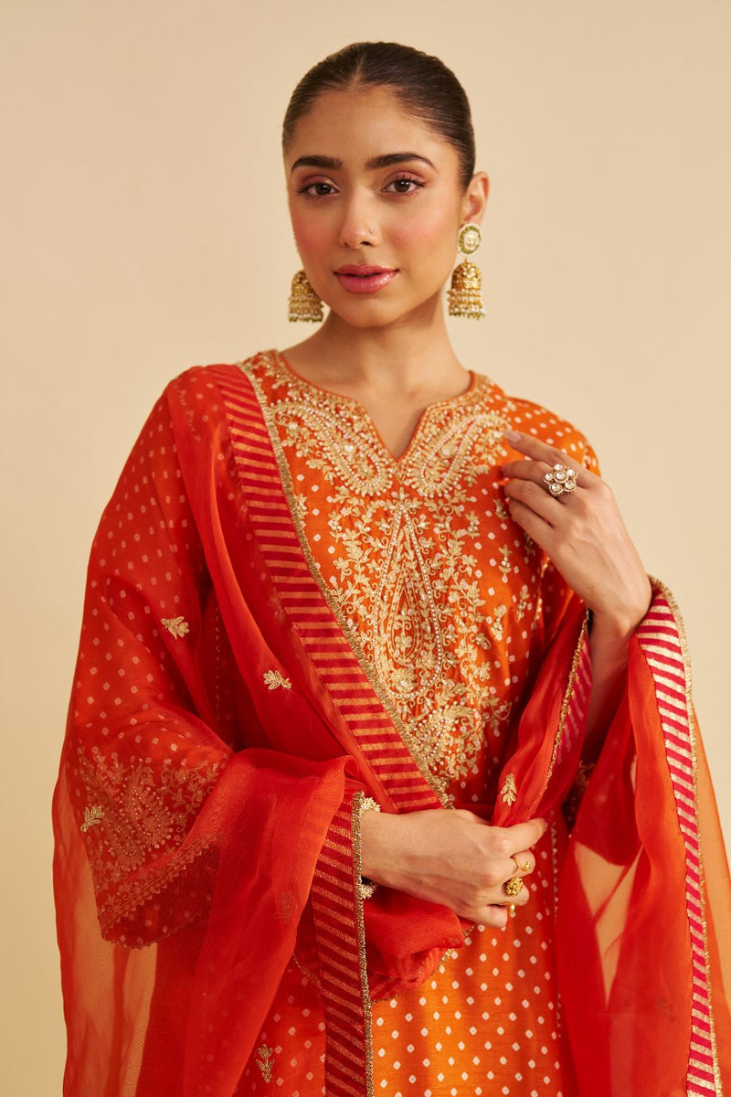 Kayra - Short Gathered Chauga With Salwar-Orange silk by SHEETAL BATRA in orange color for women Worldwide