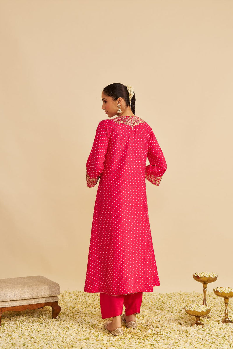 Shezia - Long Chauga With Salwar-Hotpink silk by SHEETAL BATRA in pink color for women Worldwide