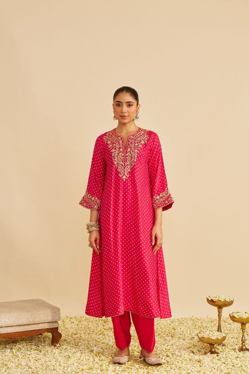 Shezia - Long Chauga With Salwar-Hotpink silk by SHEETAL BATRA in pink color for women Worldwide