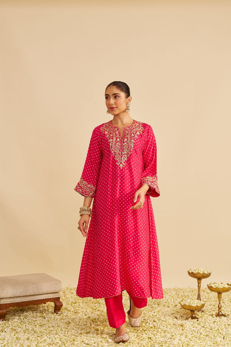 Shezia - Long Chauga With Salwar-Hotpink silk by SHEETAL BATRA in pink color for women Worldwide