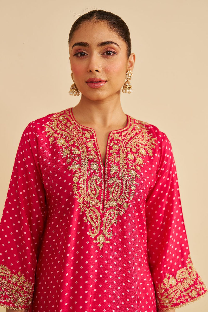 Shezia - Long Chauga With Salwar-Hotpink silk by SHEETAL BATRA in pink color for women Worldwide