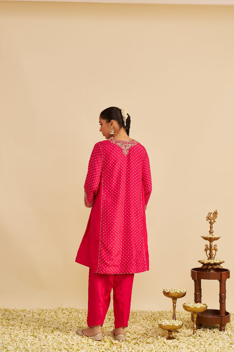 Kayra - Short Gathered Chauga With Salwar-Hotpink silk by SHEETAL BATRA in pink color for women Worldwide