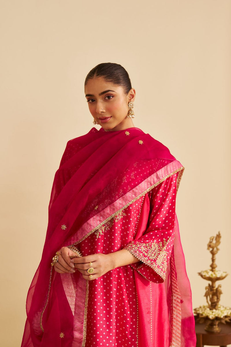 Kayra - Short Gathered Chauga With Salwar-Hotpink silk by SHEETAL BATRA in pink color for women Worldwide