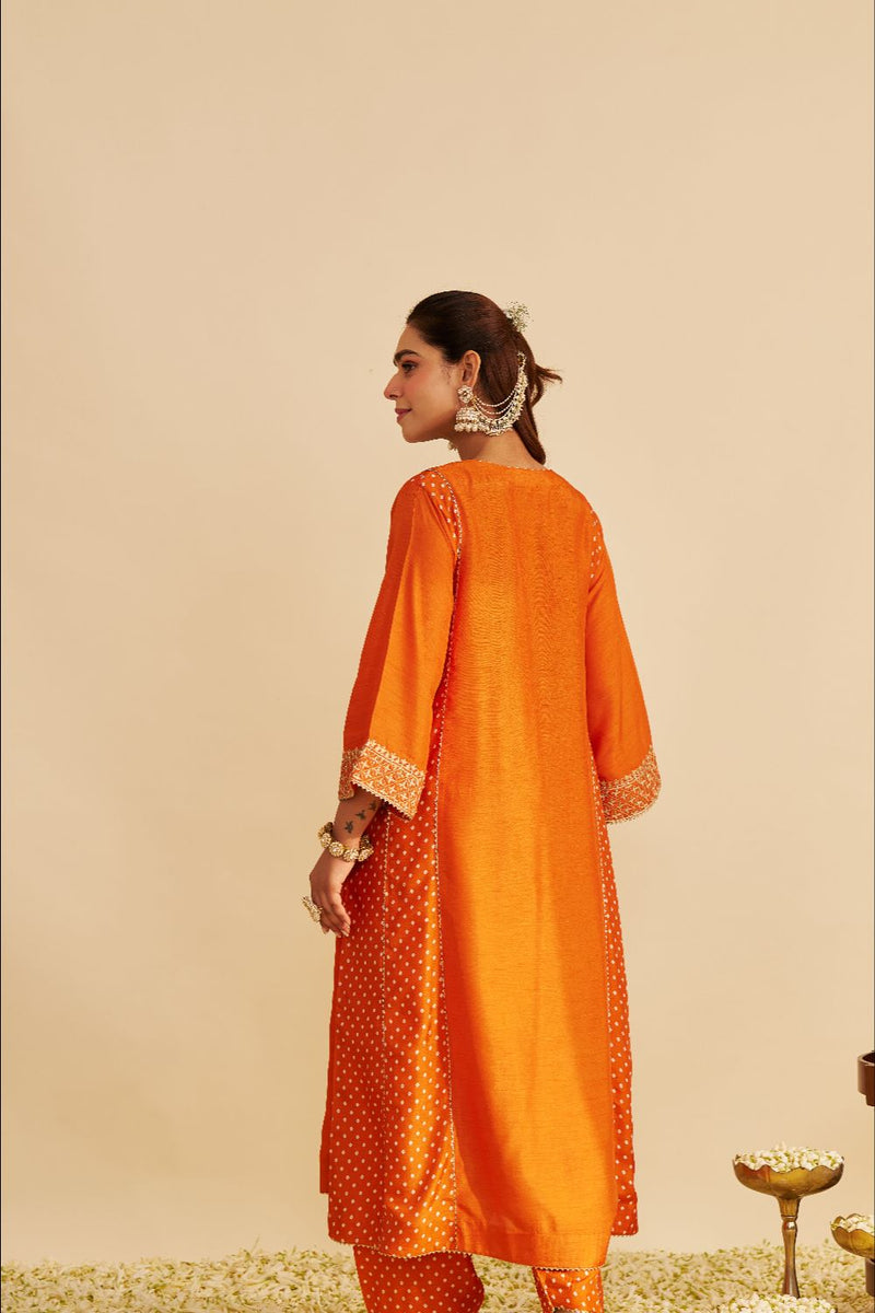 Esra - Long Chauga With Salwar-Orange silk by SHEETAL BATRA in orange color for women Worldwide