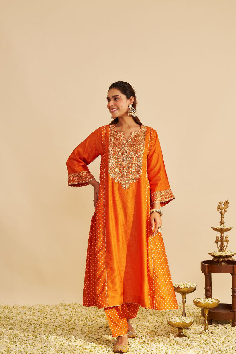Esra - Long Chauga With Salwar-Orange silk by SHEETAL BATRA in orange color for women Worldwide