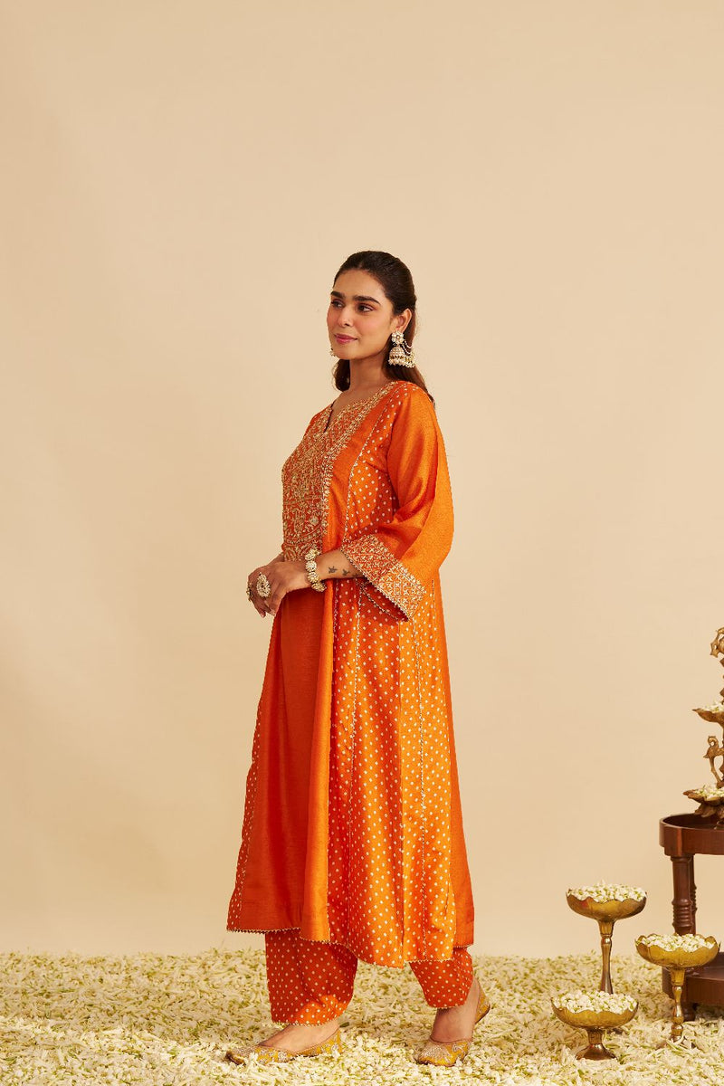 Esra - Long Chauga With Salwar-Orange silk by SHEETAL BATRA in orange color for women Worldwide