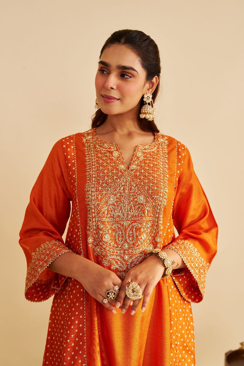 Esra - Long Chauga With Salwar-Orange silk by SHEETAL BATRA in orange color for women Worldwide