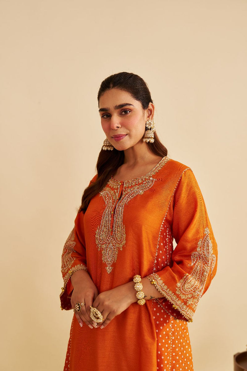 Jeriah - Short Chauga With Salwar-Orange silk by SHEETAL BATRA in orange color for women Worldwide