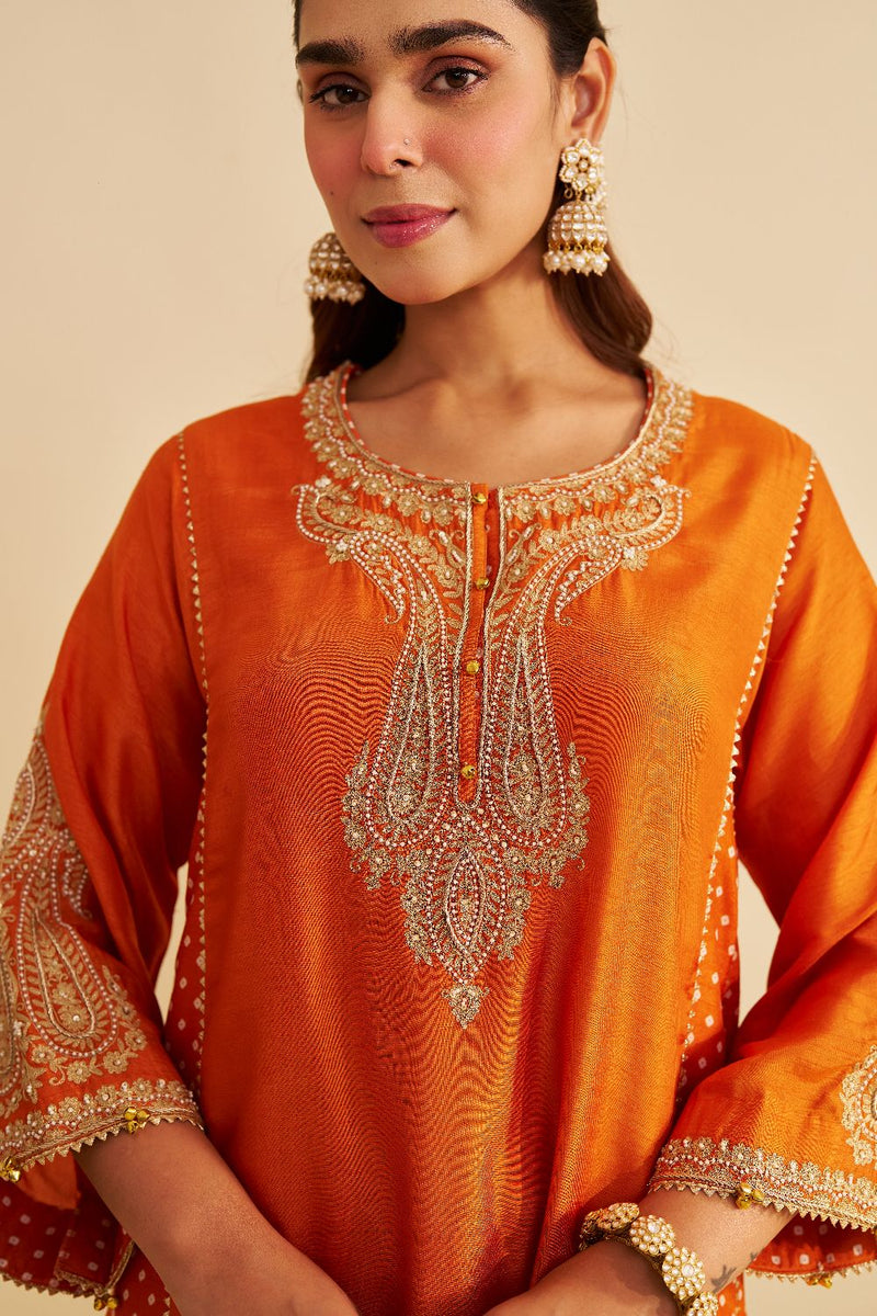 Jeriah - Short Chauga With Salwar-Orange silk by SHEETAL BATRA in orange color for women Worldwide