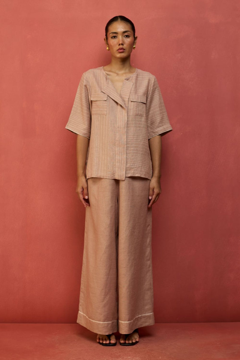 Shiro Stripe Linen Co-ord Set - Dusty Rose by Manan for Worldwide