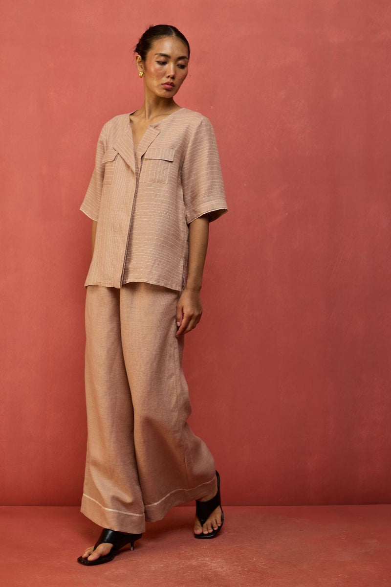 Shiro Stripe Linen Top - Dusty Rose by Manan for Worldwide