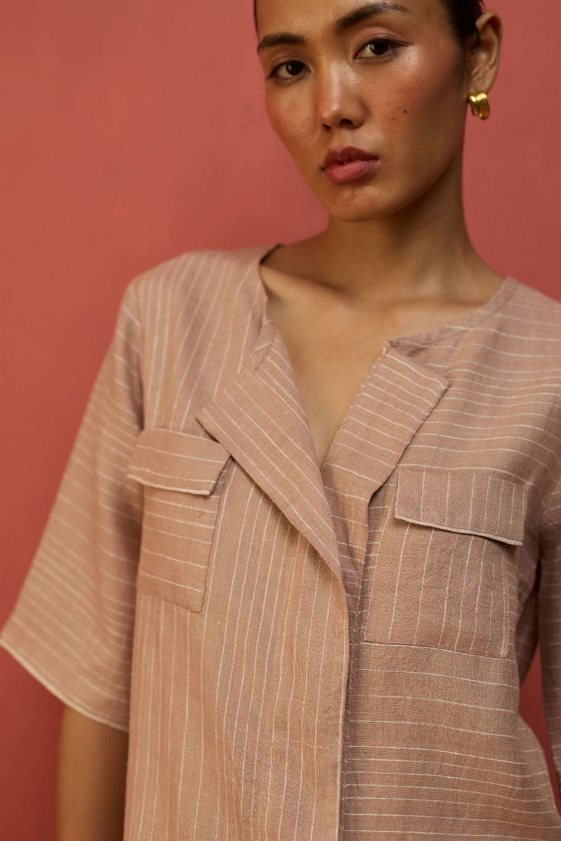 Shiro Stripe Linen Co-ord Set - Dusty Rose by Manan for Worldwide