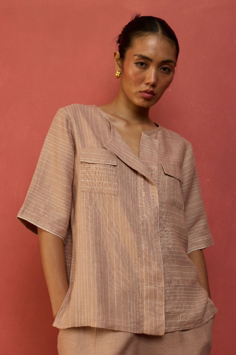 Shiro Stripe Linen Co-ord Set - Dusty Rose by Manan for Worldwide