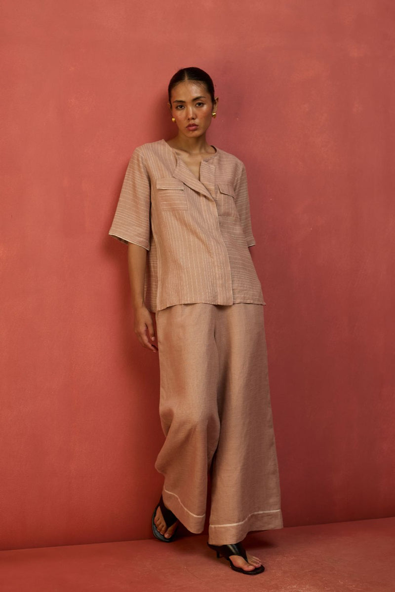 Shiro Stripe Linen Top - Dusty Rose by Manan for Worldwide