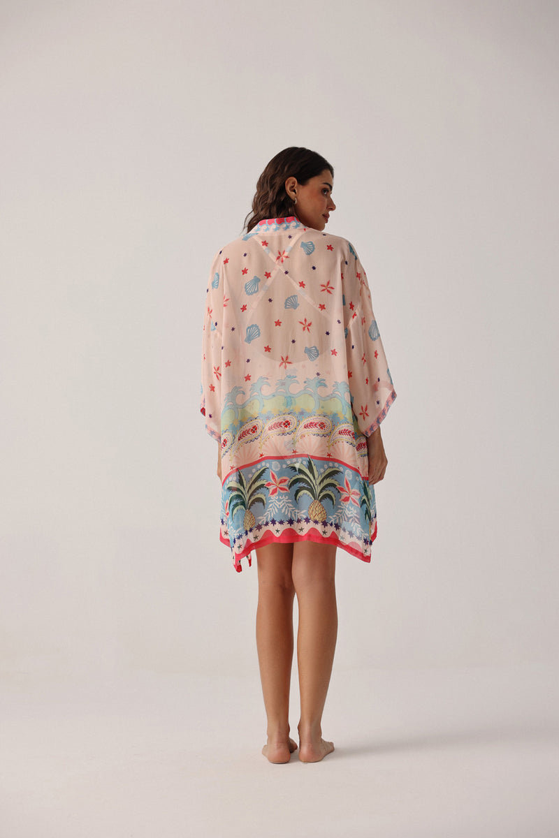 Sia Coverup-Ananas viscose georgette resort wear by NOIB in pink for women Worldwide