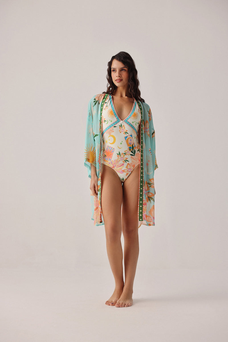 Sia Coverup-Azure viscose georgette resort wear by NOIB in blue for women Worldwide