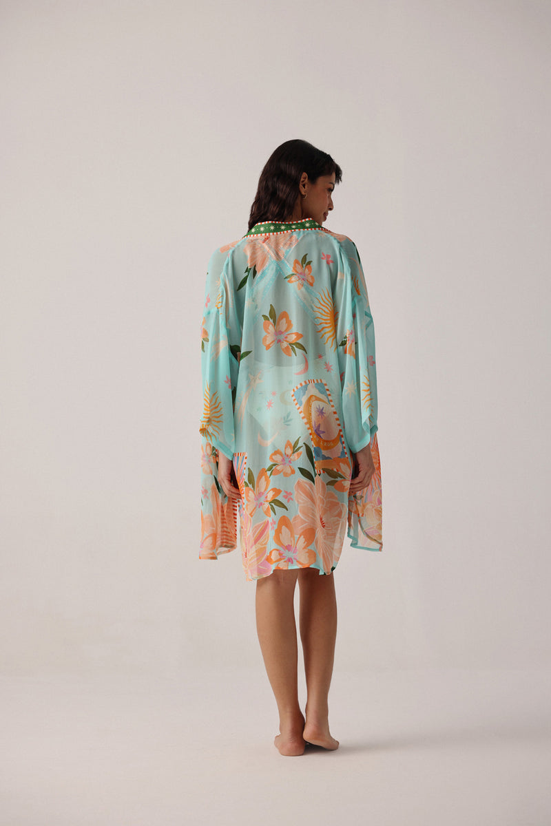 Sia Coverup-Azure viscose georgette resort wear by NOIB in blue for women Worldwide