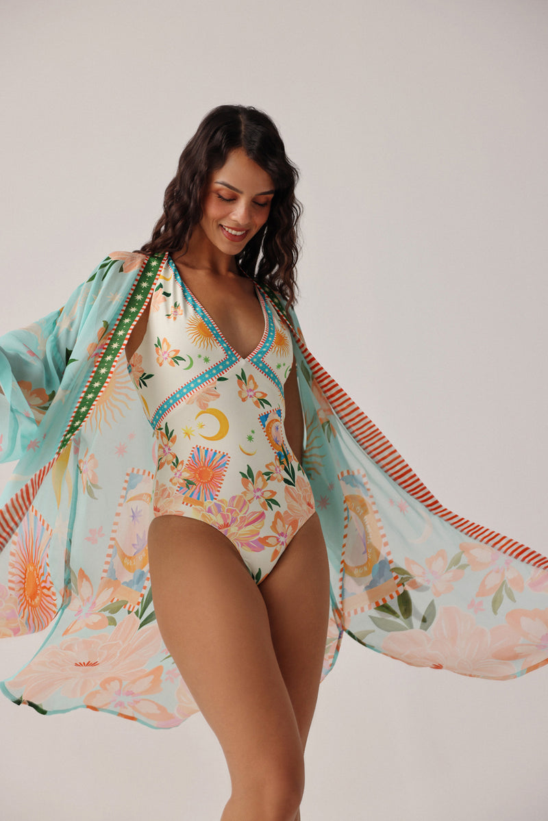Sia Coverup-Azure viscose georgette resort wear by NOIB in blue for women Worldwide