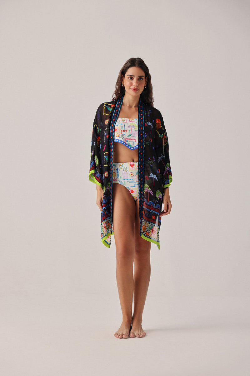 Sia Coverup-Seascape viscose georgette resort wear by NOIB in black for women Worldwide