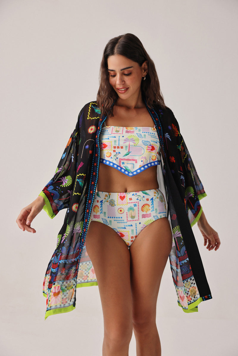 Sia Coverup-Seascape viscose georgette resort wear by NOIB in black for women Worldwide