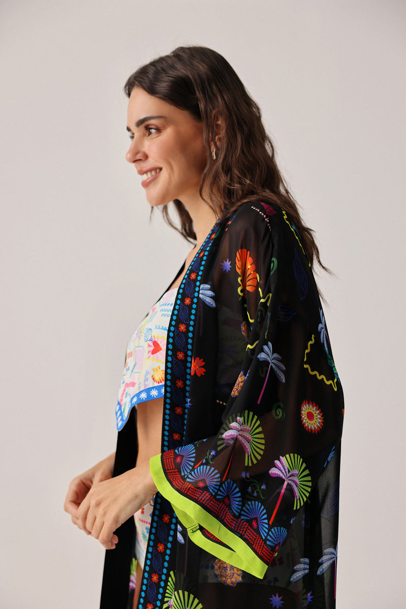Sia Coverup-Seascape viscose georgette resort wear by NOIB in black for women Worldwide