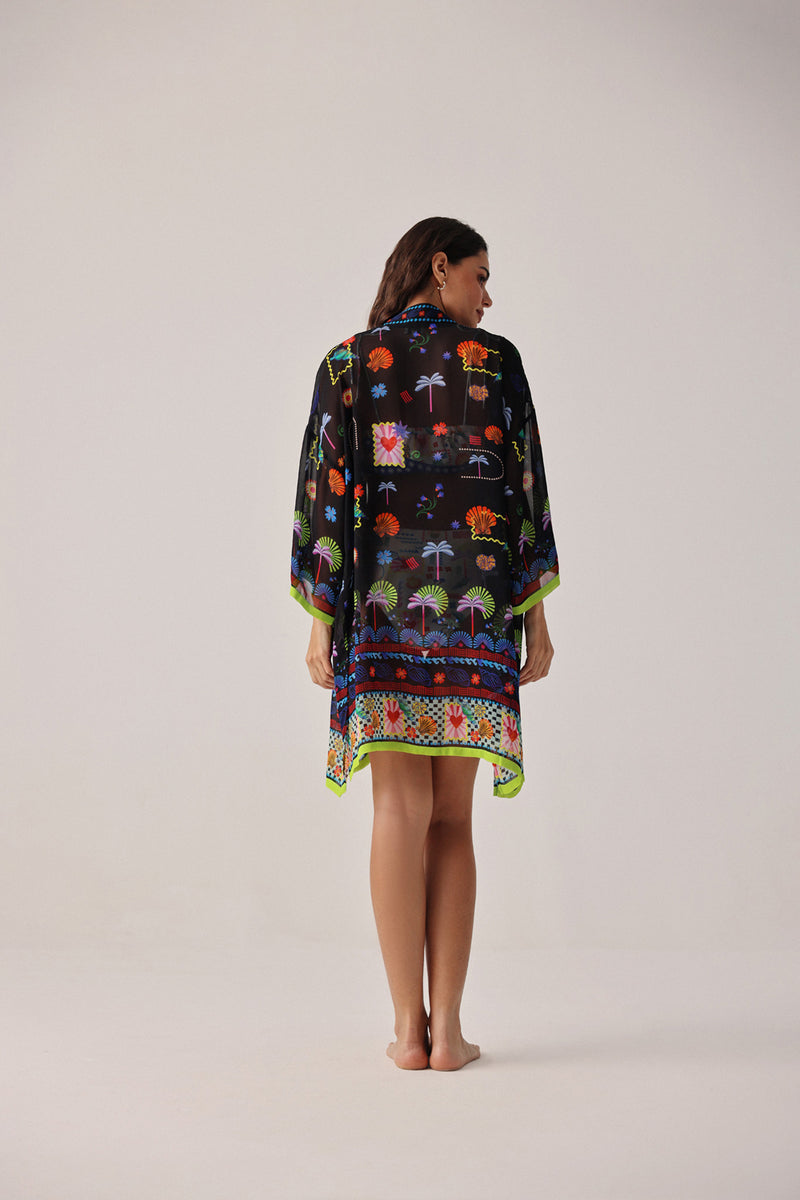 Sia Coverup-Seascape viscose georgette resort wear by NOIB in black for women Worldwide