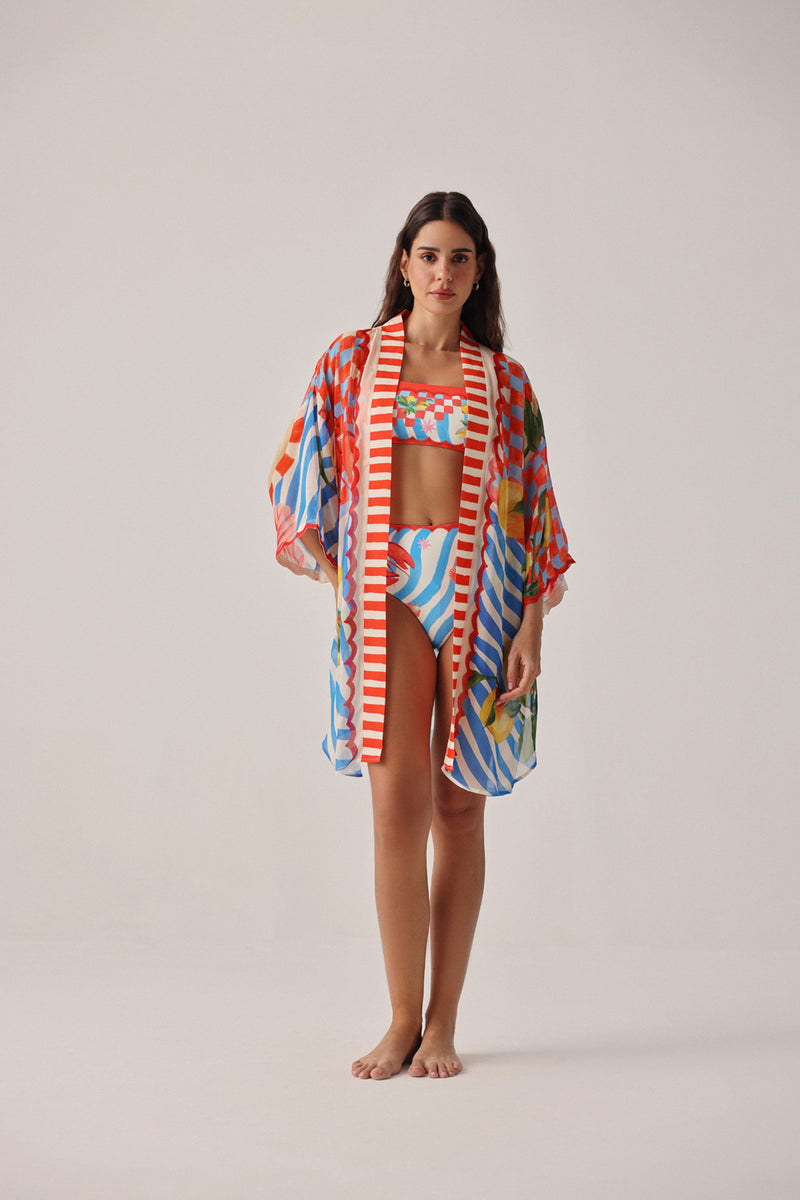 Sia Coverup-Summer Zest viscose georgette resort wear by NOIB in red for women Worldwide