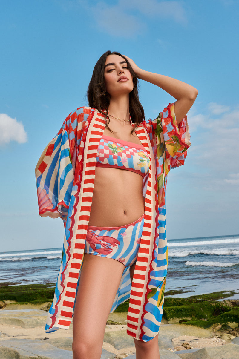 Sia Coverup-Summer Zest viscose georgette resort wear by NOIB in red for women Worldwide
