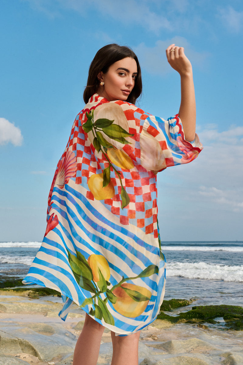 Sia Coverup-Summer Zest viscose georgette resort wear by NOIB in red for women Worldwide
