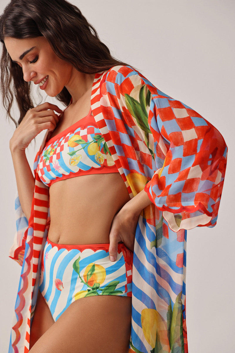 Sia Coverup-Summer Zest viscose georgette resort wear by NOIB in red for women Worldwide