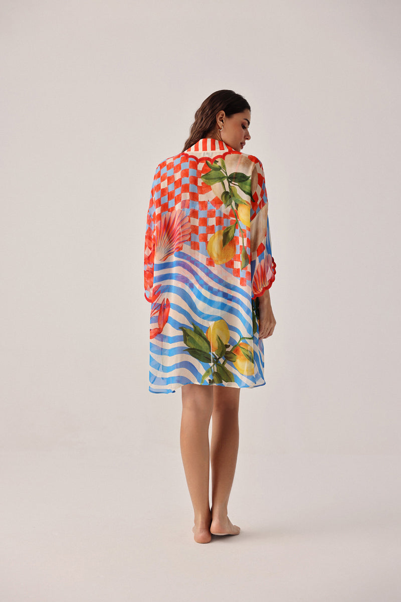 Sia Coverup-Summer Zest viscose georgette resort wear by NOIB in red for women Worldwide