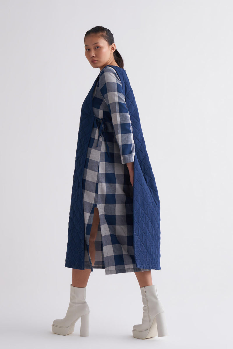 Side Tie Apron Overlay Co-ord - Navy Co-ord Set,Jackets & Overlays by THREE for women Worldwide