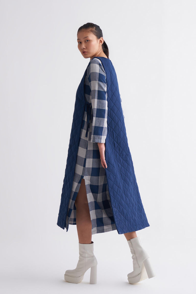 Side Tie Apron Overlay Co-ord - Navy Co-ord Set,Jackets & Overlays by THREE for women Worldwide