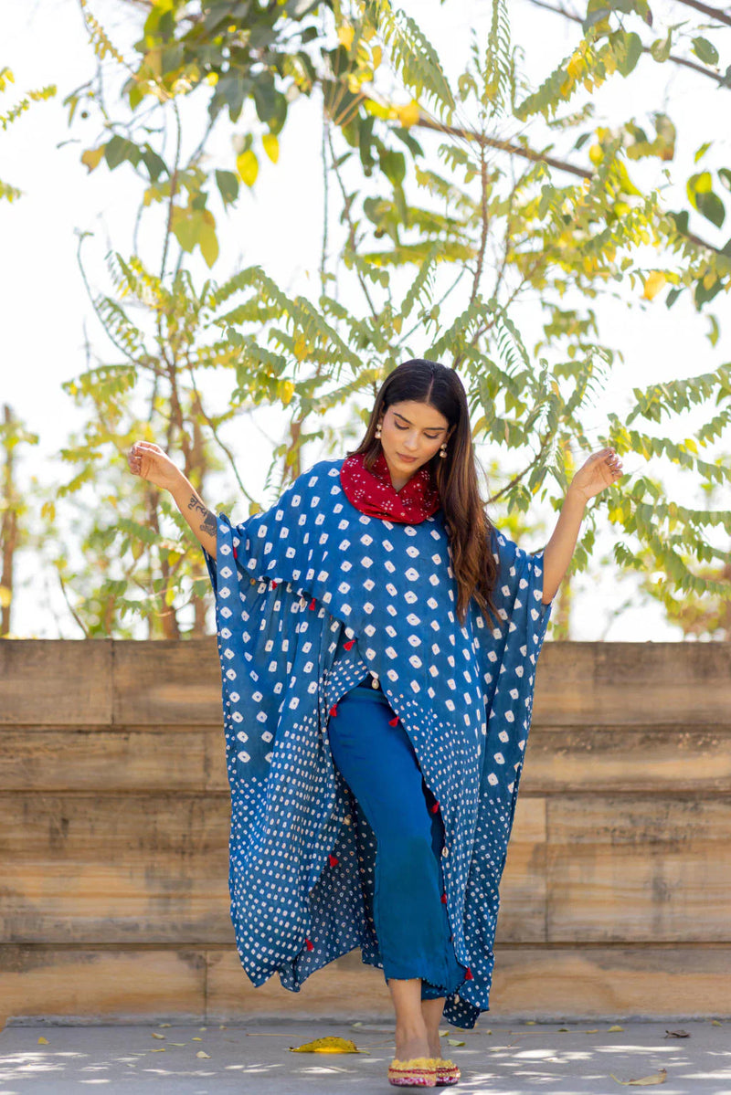 SILK PANTS WITH BEADS-BLUE silk by Dyelogue in blue color for women Worldwide