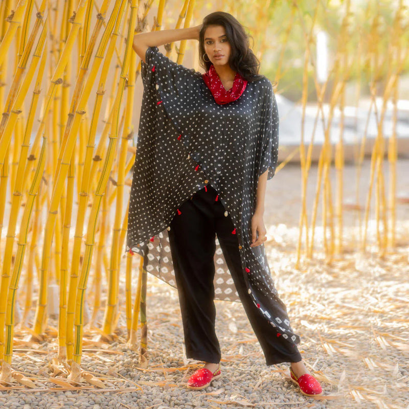 SILK PANTS WITH BEADS-BLACK silk by Dyelogue in black color for women Worldwide