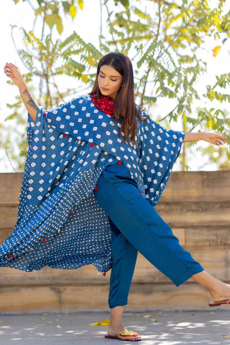 SILK PANTS WITH BEADS-BLUE silk by Dyelogue in blue color for women Worldwide