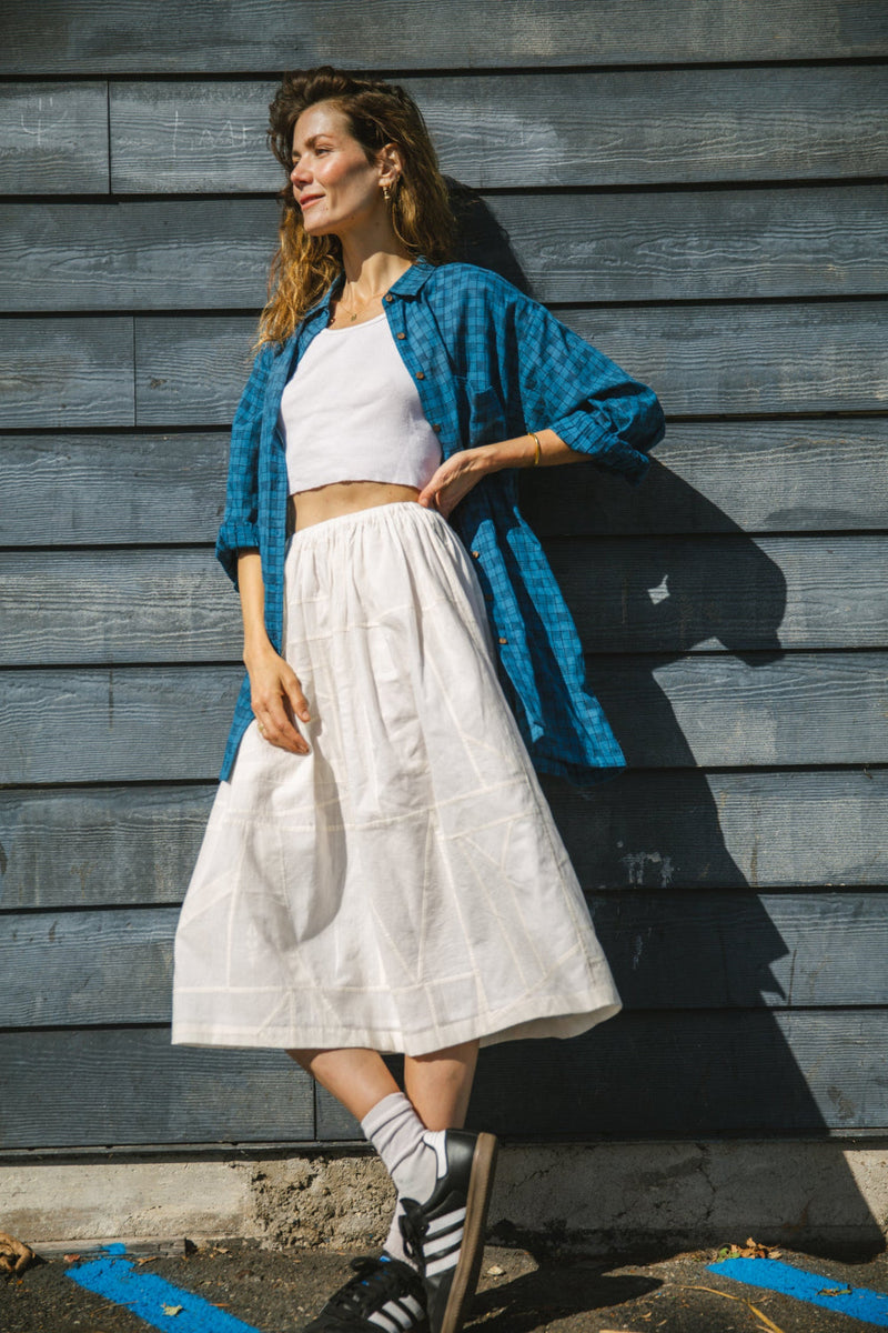 Silver Lake Skirt-White cotton by World of Crow in white color for women Worldwide