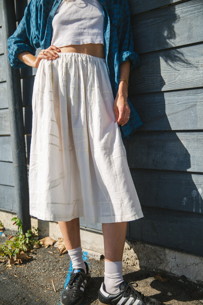 Silver Lake Skirt-White cotton by World of Crow in white color for women Worldwide