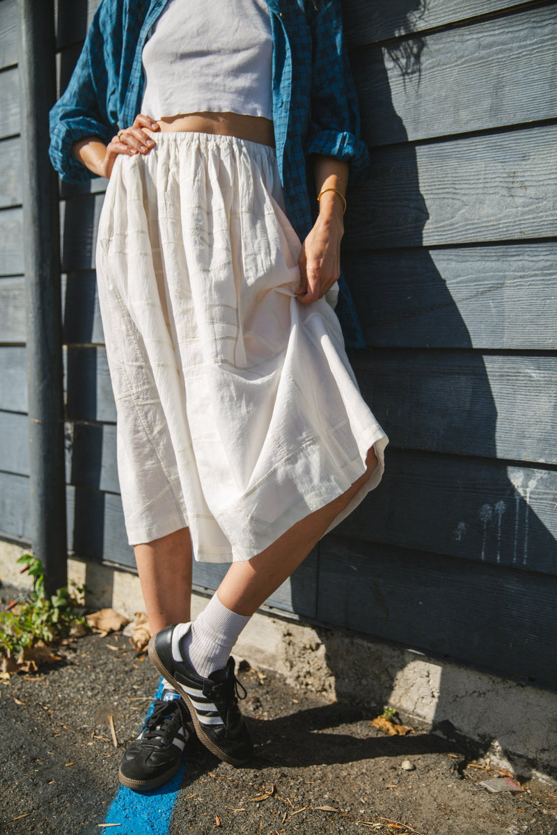 Silver Lake Skirt-White cotton by World of Crow in white color for women Worldwide