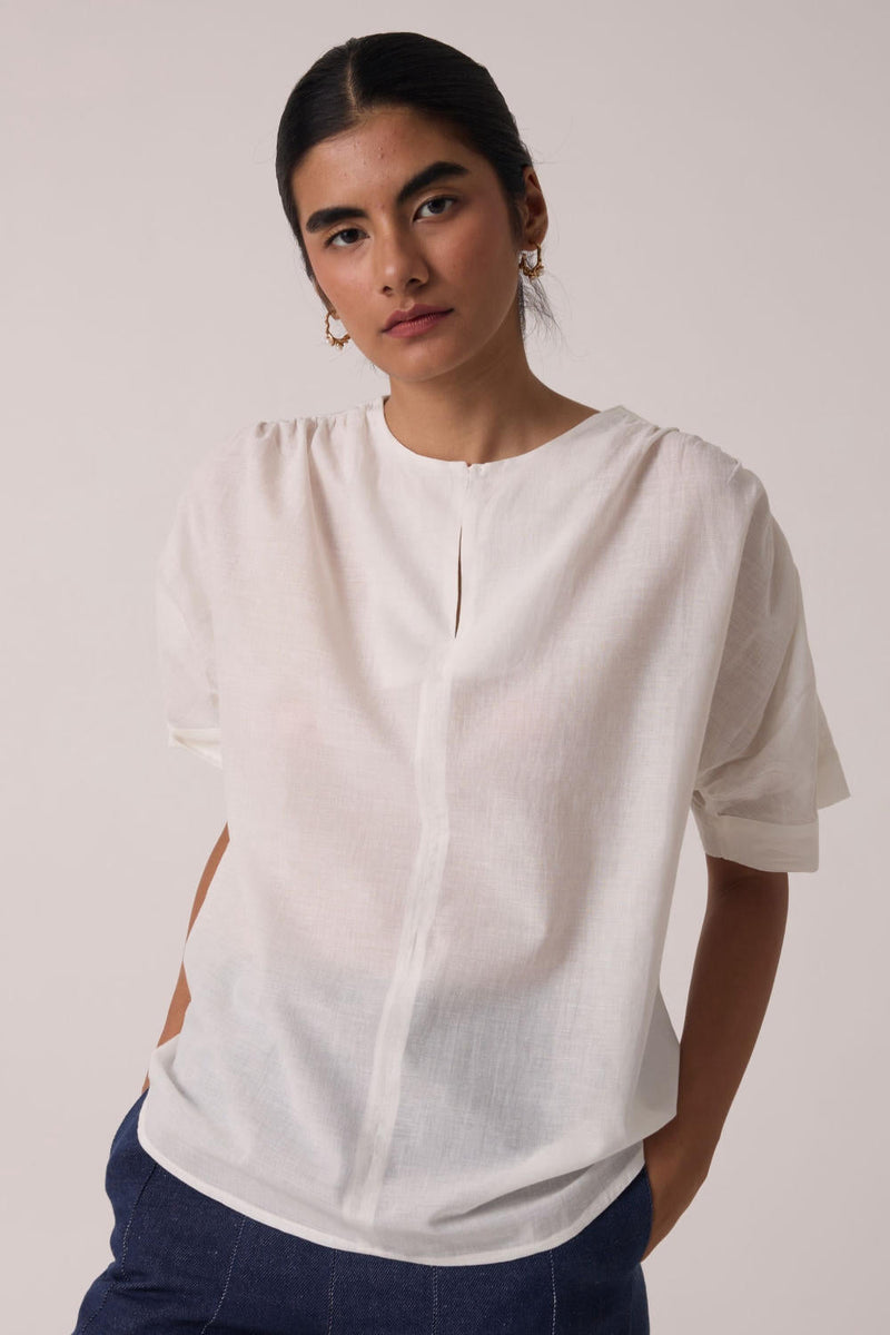 Simone Off White Cotton Top cotton by The Summer House in white color for women Worldwide