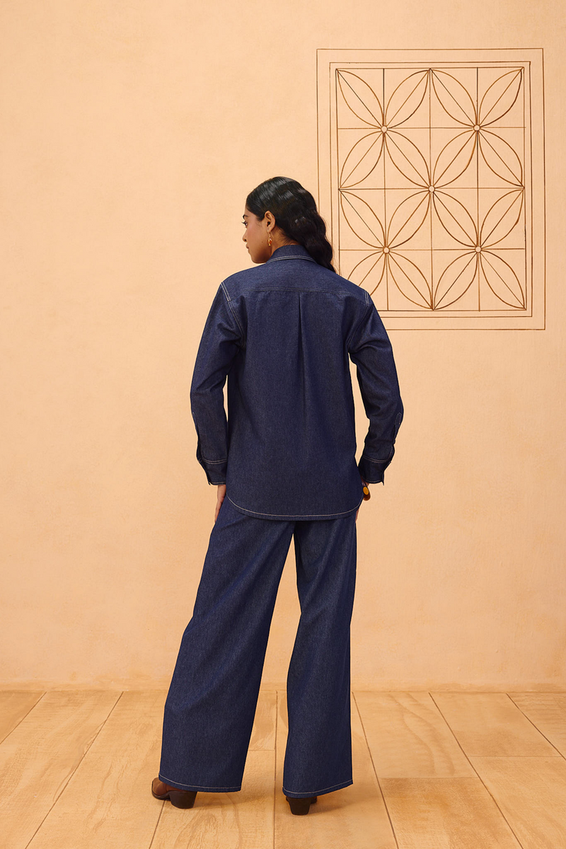 Slow Roots Sustainable Denim Shirt denim top/shirt by SUI in blue for women Worldwide