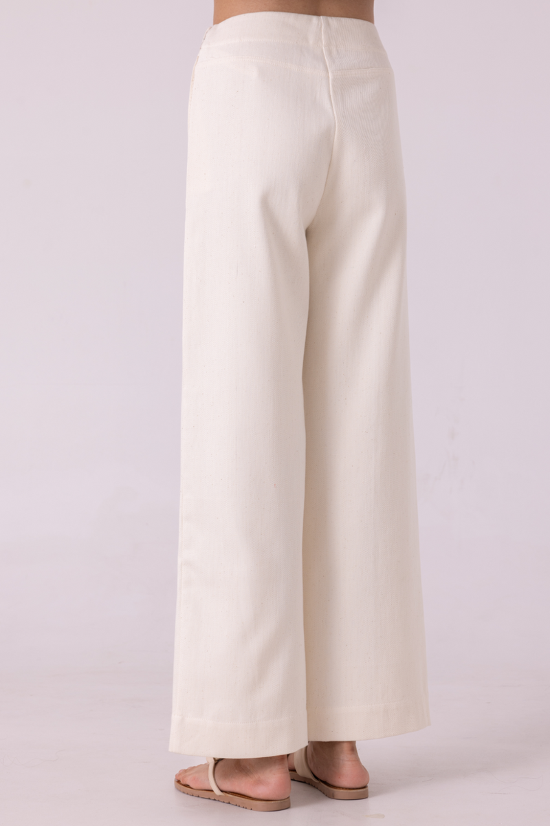 Smith Off White Handwoven Denim Pants khadi denim by The Summer House for women Worldwide