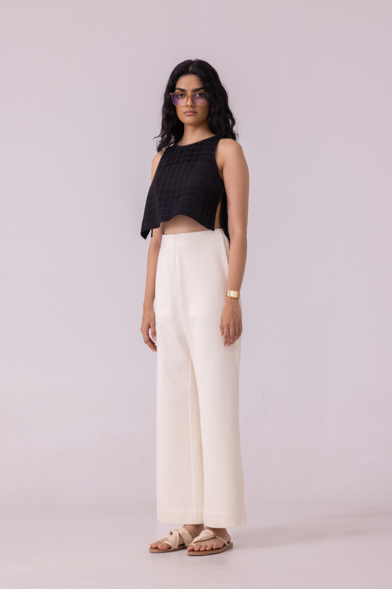 Smith Off White Handwoven Denim Pants khadi denim by The Summer House for women Worldwide